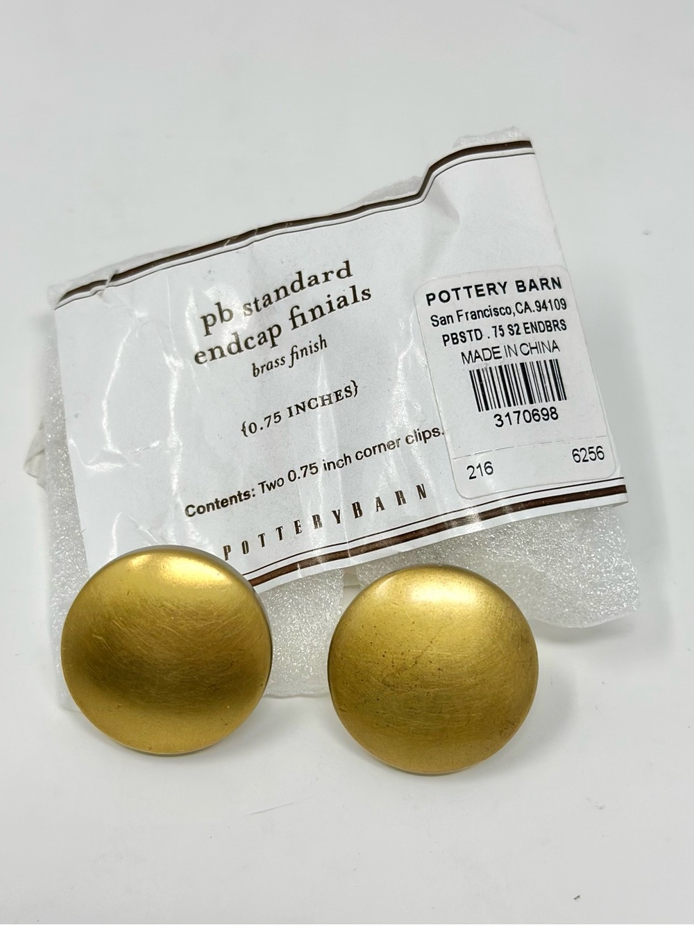 Pottery Barn Standard End Cap Finials Brass Finish .75" Gold Tone Minimalist